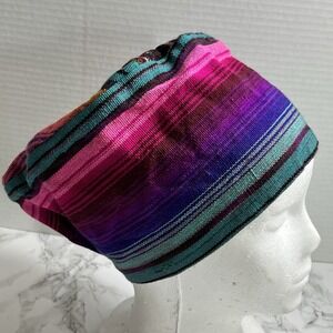 Guatemalan Ikat Woven Fabric Hat Kente Kufi Style  Elastic Back Scrub Beanie?‎